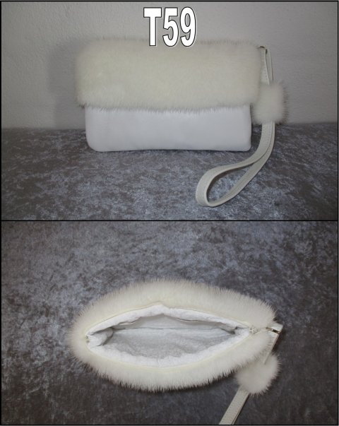 Taske/clutch i hvid mink med hvid lder