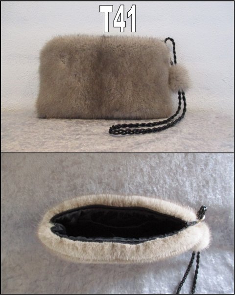 Taske/clutch i gr minkskind