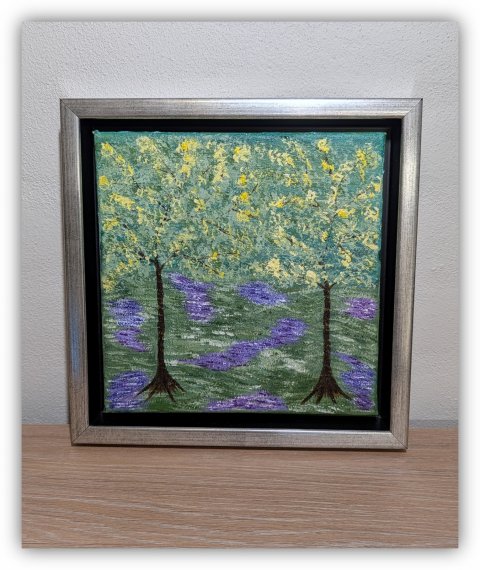 Maleri tr�er i skovbund