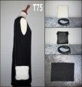 Skuldertaske i hvid mink med sort læder