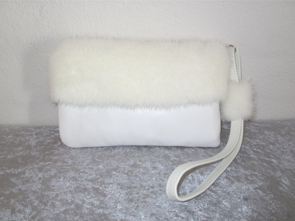 Taske i hvid mink og læder